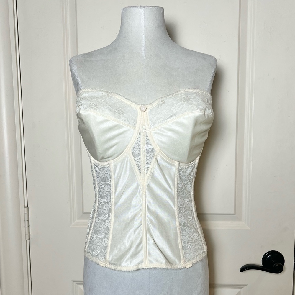 Vintage Dominique Ivory Lace Strapless Corset Bustier Bridal Top Size 38F